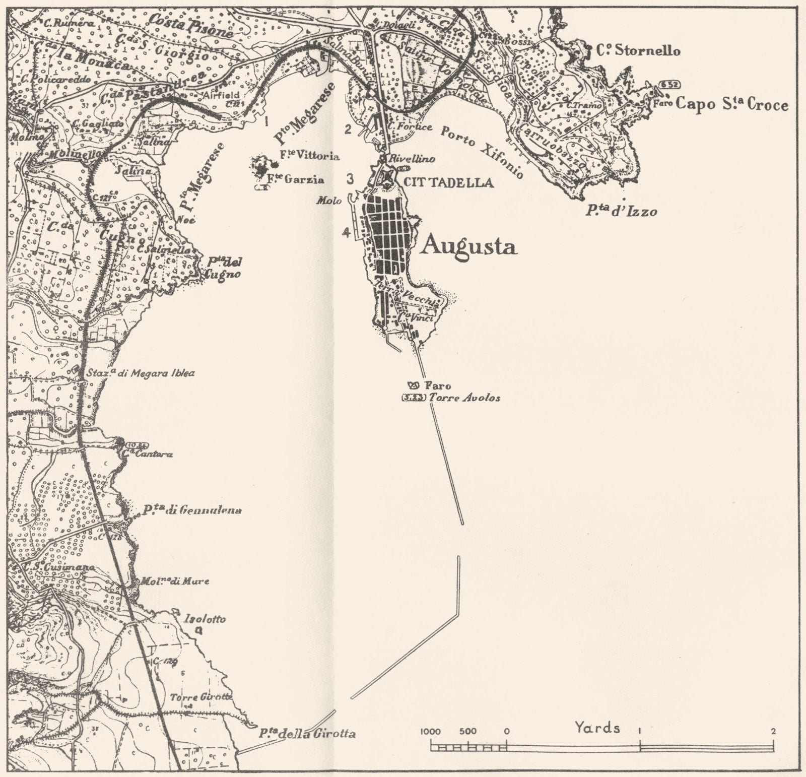 ITALY. Augusta 1945 old vintage map plan chart